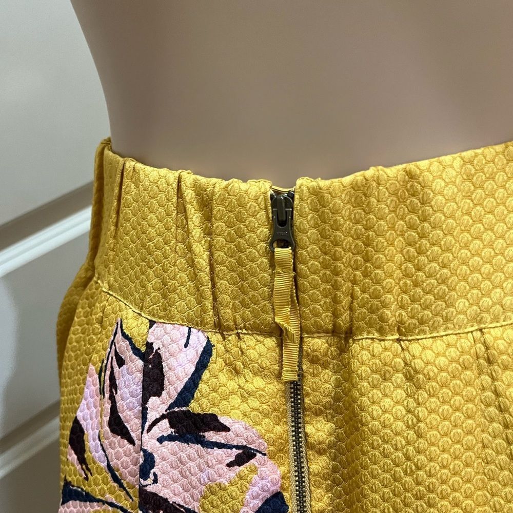 Anthropologie Maeve Yellow Gold Floral Bird Print Skirt - Picture 11 of 11